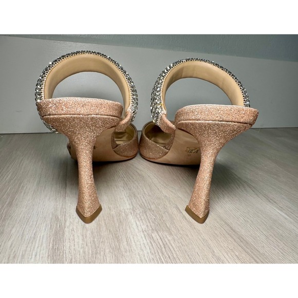 Badgley Mischka Rose Gold Glitter Pointed Toe Mules Heels Shoes Size 8 - Picture 11 of 12